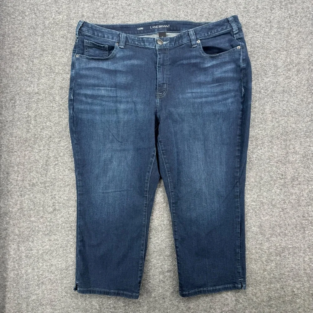 Lane Bryant Womens Plus Size 24 Dark Wash Capri Jeans Stretch Denim Whiskered